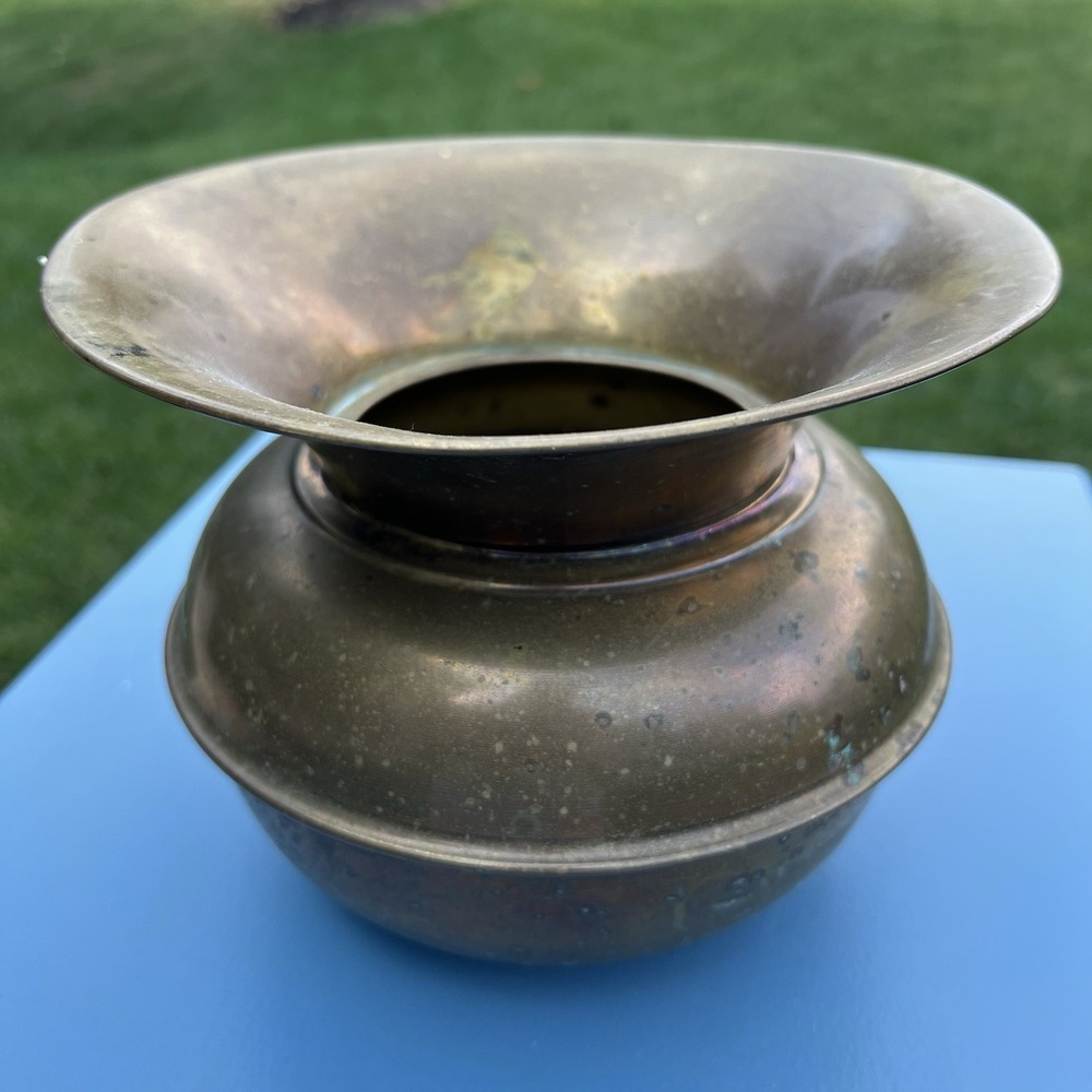 Vintage Large Brass Spittoon Bucket Planter Pot Vase, Patina Mid Century Decor‎